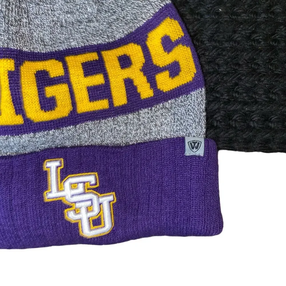 Louisiana State University LSU Tigers Pom Pom Beanie Grey Purple Gold Hat